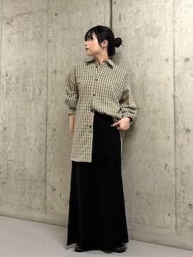 「KBF（ケイビーエフ）のBIGBIGシャツ（シャツ/ブラウス、ベージュ系）」を使った、mamiさん（レディース・153cm）の秋コーディネート