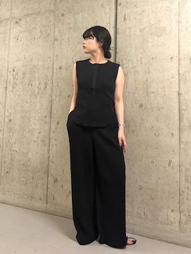 「KBF（ケイビーエフ）のワッフルヘンリーネックタンクトップ（タンクトップ、ブラック系）」を使った、mamiさん（レディース・153cm）の夏コーディネート