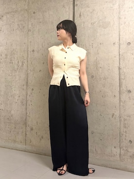 「KBF（ケイビーエフ）のスリーブレスニットシャツ（ニット/セーター、ホワイト系）」を使った、mamiさん（レディース・153cm）の夏コーディネート