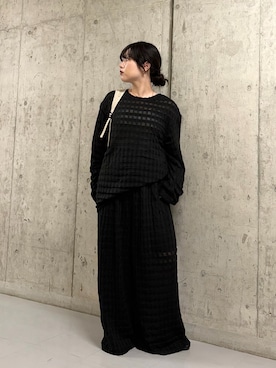 「KBF（ケイビーエフ）のシャドーチェックルーズロンTEE（Tシャツ/カットソー、ブラック系）」を使った、mamiさん（レディース・153cm）の夏コーディネート