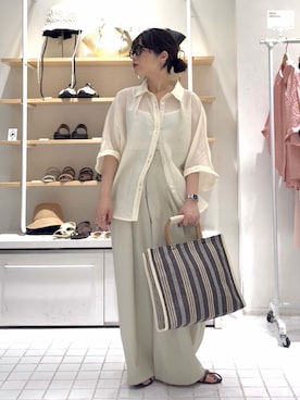 「KBF（ケイビーエフ）のユーズドライクタックWIDEパンツ（その他パンツ、ホワイト系）」を使った、mamiさん（レディース・153cm）の夏コーディネート