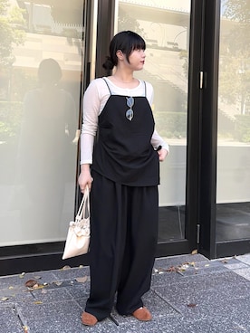 「KBF（ケイビーエフ）のドレープキャミソールSETパンツ（セットアップ、ブラック系）」を使った、mamiさん（レディース・153cm）の春コーディネート