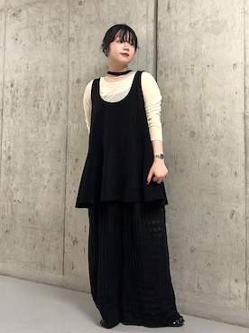 「KBF（ケイビーエフ）のシアーギャザーロンTEE（Tシャツ/カットソー、ホワイト系）」を使った、mamiさん（レディース・153cm）の秋コーディネート