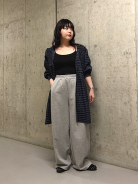 「KBF（ケイビーエフ）の2WAYシャーリングチェックミニワンピース（ワンピース、ブルー系）」を使った、mamiさん（レディース・153cm）の春コーディネート