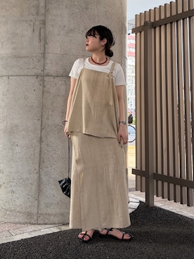 「KBF（ケイビーエフ）のSiltrata　Multi set one-piece（ワンピース、ベージュ系）」を使った、mamiさん（レディース・153cm）の夏コーディネート