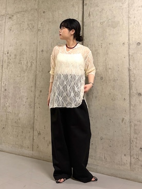 「KBF（ケイビーエフ）のフーディーレーストップス（Tシャツ/カットソー、ホワイト系）」を使った、mamiさん（レディース・153cm）の夏コーディネート