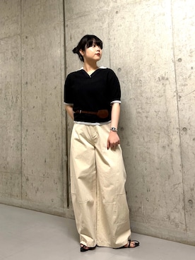 「KBF（ケイビーエフ）のレイヤードライクニットシャツ（ニット/セーター、ブラック系）」を使った、mamiさん（レディース・153cm）の春コーディネート