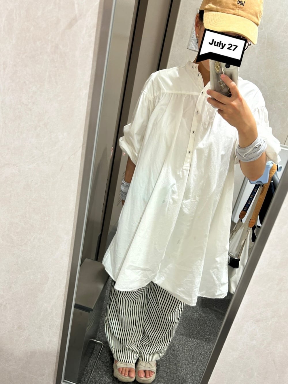 「NIKEのNIKE WMNS AIR MAX KOKO SANDAL / ナイキ ウィメンズ エア マックス ココ サンダル 【SP】（サンダル、ベージュ系）」を使った、みみみさん（骨格ストレート・レディース・153cm）の夏コーディネートの1枚目の写真