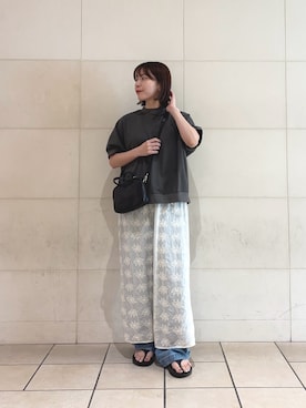 「かぐれ（カグレ）のコットンガーゼ刺繍スカート（スカート、ホワイト系）」を使った、　寺内　早紀さん（レディース・153cm）の夏コーディネート