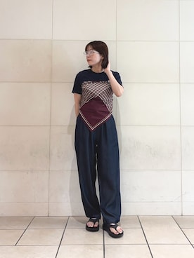 「URBAN RESEARCH DOORS（アーバンリサーチドアーズ）のリヨセルデニムイージーパンツ（デニムパンツ、ブルー系）」を使った、　寺内　早紀さん（レディース・153cm）の夏コーディネート