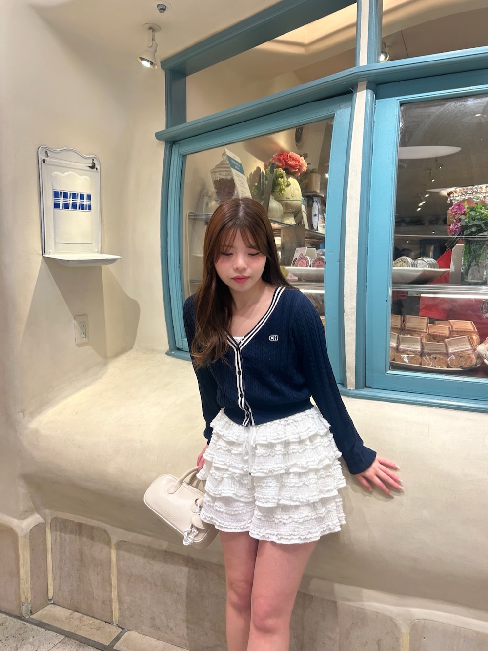 「Chicoのピコレースリボンキャミ（キャミソール、ホワイト系）」を使った、ゆうかさん（骨格ストレート・レディース・153cm）の春コーディネートの1枚目の写真