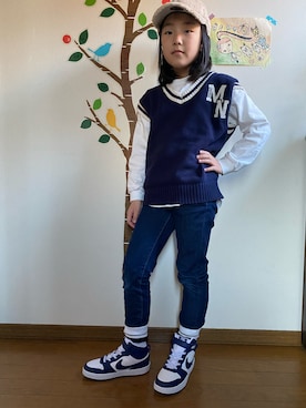 「ベストコーデ」｜「アイテム（レッグウェア）」を使った、Makoさん（キッズ・127cm）の冬コーディネート
