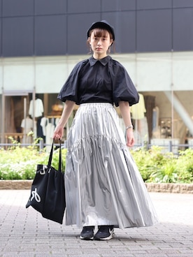 「アイテム（キャスケット、ブラック系）」を使った、はいねさん（レディース・157cm）の夏コーディネート