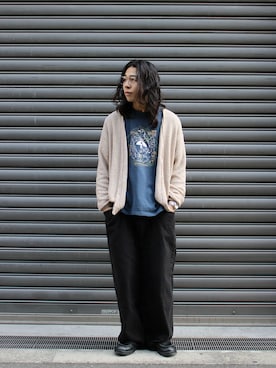 「BRAIN DEAD（ブレインデット）のBRAIN DEAD / ブレインデッド EARTH DEFENSE T-SHIRT（Tシャツ/カットソー、ブルー系）」を使った、鈴木 健心さん（メンズ・176cm）の春コーディネート