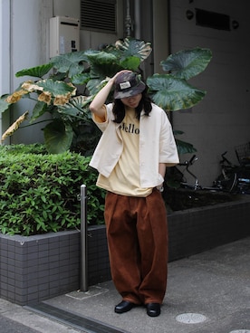 「BLOHM（ブローム）のBLOHM / ブローム WISM別注 BL-07LZ / STORE SLIP（スリッポン、ブラック系）」を使った、鈴木 健心さん（メンズ・176cm）の春コーディネート