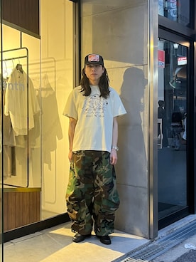 「BRAIN DEAD（ブレインデット）のBRAIN DEAD / ブレインデッド ORACLE T-SHIRT（Tシャツ/カットソー、ホワイト系）」を使った、鈴木 健心さん（メンズ・176cm）の春コーディネート