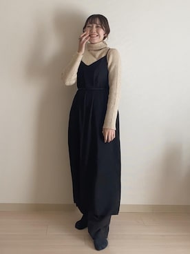 「UNIQLO（ユニクロ）のキャミソールワンピース（ワンピース）」を使った、しろまめさん（レディース・154cm）の冬コーディネート