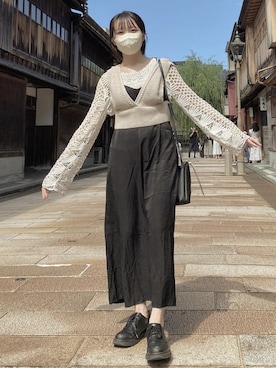 「UNIQLO（ユニクロ）のキャミソールワンピース（ワンピース）」を使った、しろまめさん（レディース・154cm）の秋コーディネート