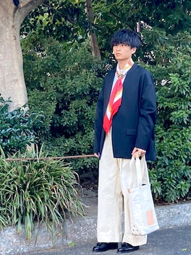 「低身長コーデ、秋」｜「アイテム（テーラードジャケット）」を使った、UNAさん（メンズ・170cm）の秋コーディネート