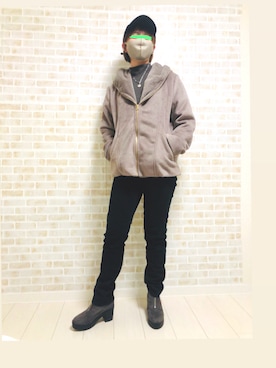 「西友のアイテム（ジャケット/アウター、グレー系）」を使った、saya380424さん（レディース・159cm）の冬コーディネート