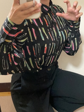 「柄シャツコーデ」｜「アイテム（スラックス）」を使った、しゅん*さん（レディース・154cm）の秋コーディネート