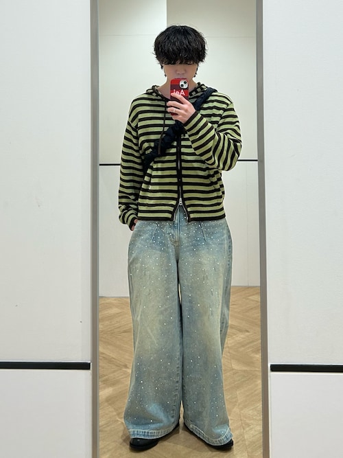 WIDE BAGGY RHINESTONE DENIM / ワイドバギーラインストーンデニム
