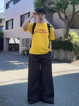 「アイテム（スラックス、ブラウン系）」を使った、レンタロウさん（メンズ・175cm）の夏コーディネート