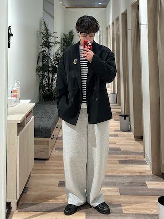 「WYM LIDNM(ウィム バイ リドム)のHIGH TWISTED GABA W JACKET(テーラードジャケット)」を使った、レンタロウさん(メンズ・175cm)の冬コーディネート