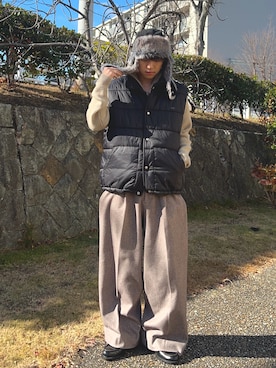 「アイテム（ダウンベスト）」を使った、レンタロウさん（メンズ・175cm・20代）の冬コーディネート