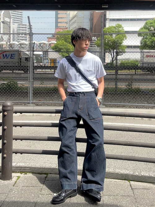 knee tuck wide baggy denim pants – YZ