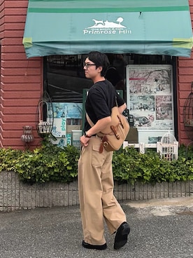 「SCYE BASICS（サイベーシックス）のSCYE BASICS ｜〈別注〉コットンピケ ヘンリーネックシャツ WOMEN（Tシャツ/カットソー、ブラック系）」を使った、レンタロウさん（メンズ・175cm）の秋コーディネート