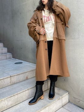 「オーバーサイズコート」｜「アイテム（ブーツ）」を使った、runaさん（レディース・159cm）の冬コーディネート