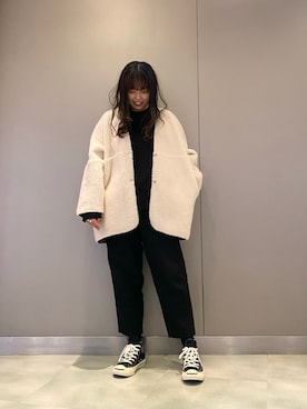 「白黒」｜「アイテム（その他アウター）」を使った、runaさん（レディース・159cm）の秋コーディネート