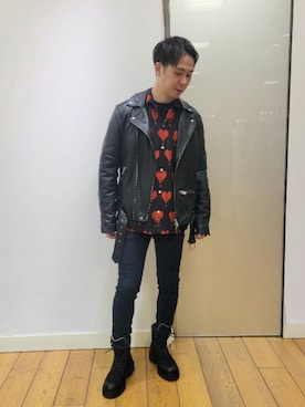 「ALLSAINTS（オールセインツ）のアイテム（ライダースジャケット）」を使った、Naoya 〈相互フォロー〉さん（メンズ・168cm）の春コーディネート