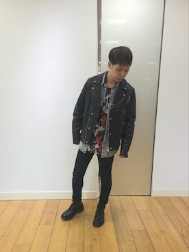 「ALLSAINTS（オールセインツ）のCANE BIKER | CANE バイカー（ライダースジャケット、ブラック系）」を使った、Naoya 〈相互フォロー〉さん（メンズ・168cm）の秋コーディネート