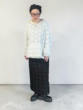 「CIAOPANIC（チャオパニック）のINDIAサイドスリットレースフーディー（パーカー、ホワイト系）」を使った、未央  ‪ ‪ さん（レディース・170cm）の春コーディネート