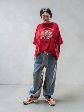 「Candy Stripper（キャンディストリッパー）のCANDY FELLOW BIG BIG Tシャツ（Tシャツ/カットソー、レッド系）」を使った、未央  ‪ ‪ さん（レディース・169cm）の夏コーディネート