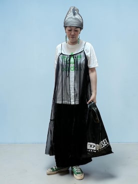 「niko and...（ニコアンド）のオリジナルチュールニットワッチ（ニットキャップ/ビーニー、グレー系）」を使った、未央  ‪ ‪ さん（レディース・170cm）の夏コーディネート