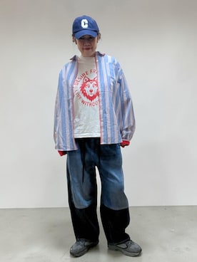 「GEVS.（ジェイヴィス）のグラフィックプリントTシャツ＜大きいサイズ有＞GEVS.（Tシャツ/カットソー、ホワイト系）」を使った、未央  ‪ ‪ さん（レディース・170cm）の春コーディネート