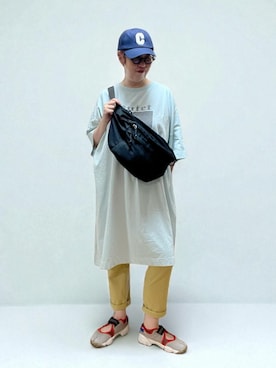「GEVS.（ジェイヴィス）の綿100％Tシャツワンピース＜大きいサイズ有＞GEVS.（ワンピース）」を使った、未央  ‪ ‪ さん（レディース・169cm）の夏コーディネート