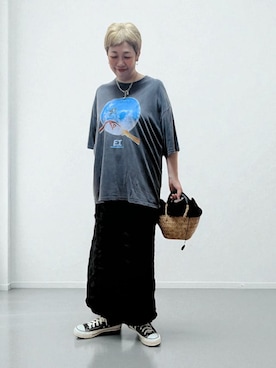 「アイテム（かごバッグ）」を使った、未央  ‪ ‪ さん（レディース・169cm）の夏コーディネート