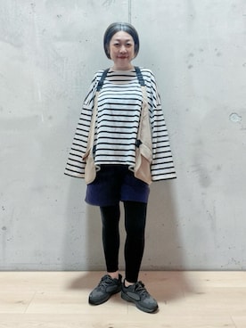「NEW GENTLEMAN（ニュージェントルマン）のデルタ ビッグベスト（ベスト、ベージュ系）」を使った、未央  ‪ ‪ さん（レディース・169cm）の秋コーディネート
