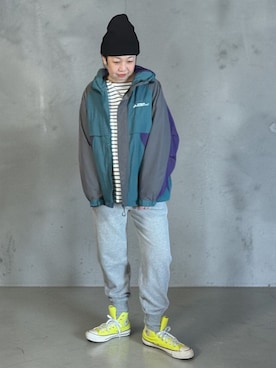 「antiqua（アンティカ）の綿100%裾リブパンツ（スウェットパンツ、グレー系）」を使った、未央  ‪ ‪ さん（レディース・170cm）の春コーディネート