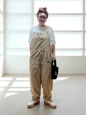 「アイテム（サロペット/オーバーオール、ベージュ系）」を使った、未央  ‪ ‪ さん（レディース・169cm）の夏コーディネート