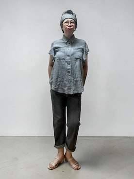 「LEPSIM（レプシィム）のAIRデニム袖フリル／SS　740437（シャツ/ブラウス、グレー系）」を使った、未央  ‪ ‪ さん（レディース・170cm）の夏コーディネート
