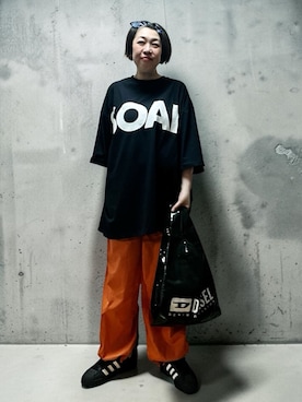 「GEVS.（ジェイヴィス）の綿100％ビッグロゴチュニックTシャツ＜大きいサイズ有＞GEVS.（Tシャツ/カットソー、ブラック系）」を使った、未央  ‪ ‪ さん（レディース・170cm）の夏コーディネート