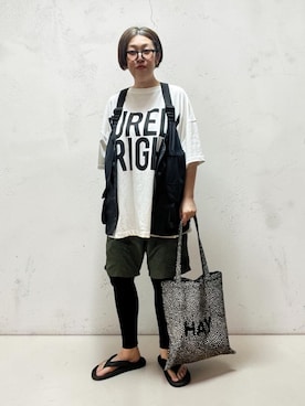 「GEVS.（ジェイヴィス）のビッグシルエットTシャツ＜大きいサイズ有＞GEVS.（Tシャツ/カットソー、ホワイト系）」を使った、未央  ‪ ‪ さん（レディース・170cm）の夏コーディネート