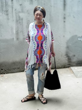 「楽天のアイテム（その他トップス、ホワイト系）」を使った、未央  ‪ ‪ さん（レディース・170cm）の夏コーディネート