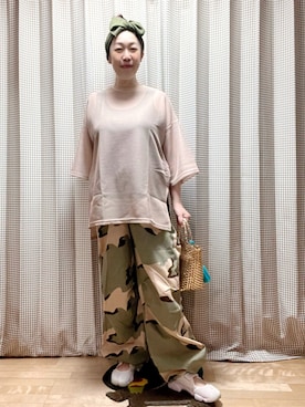 「niko and...（ニコアンド）のアイテム（かごバッグ）」を使った、未央  ‪ ‪ さん（レディース・169cm）の夏コーディネート