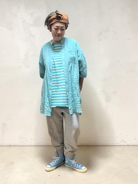 「antiqua（アンティカ）の綿100%裾リブパンツ（スウェットパンツ、グレー系）」を使った、未央  ‪ ‪ さん（レディース・170cm）の春コーディネート